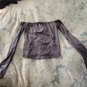 Slate blue long sleeve off the shoulder crop top